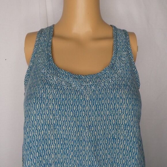 Toad & Co. Boho Print Stitching Split Back Blouse Sleeveless Tank Top - Picture 2 of 10